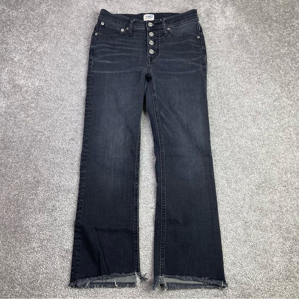 J. Crew Jeans Women's 25 Black Billie Demi Boot Crop Mid-Rise Raw Frayed Hem